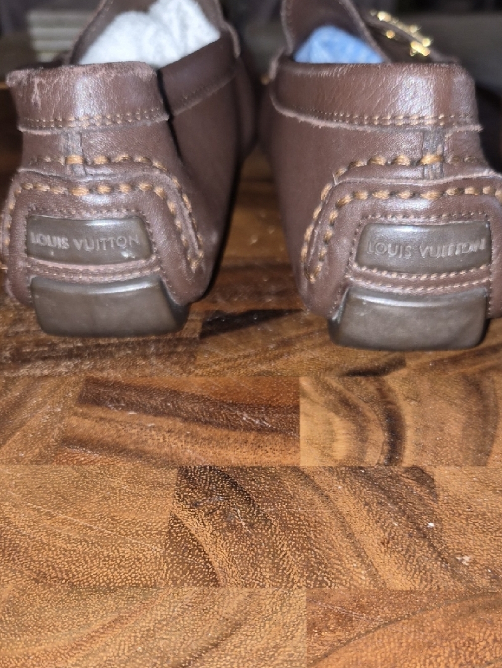 Louis Vuitton Dark Brown Leather Slip-On Loafers with Gold Buckle - Picture 4 of 7